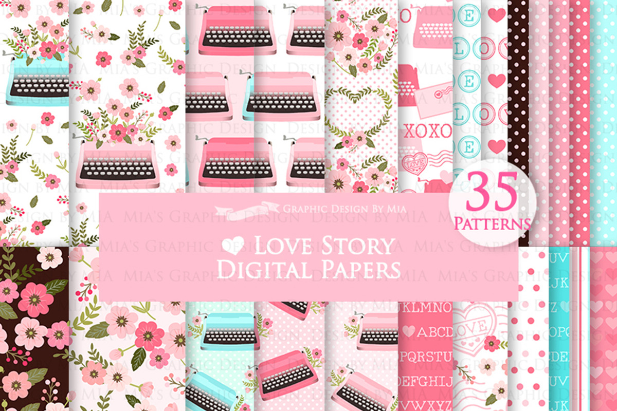 Love Typewriter Pink and Light Blue, an Illustration by Mia's Graphic Design (Photo 6 of 9)
