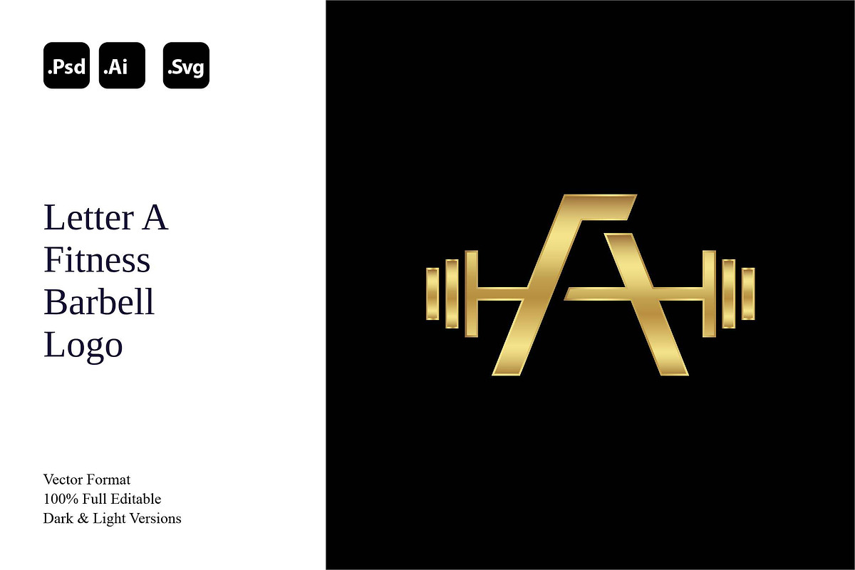 Letter A Fitness Barbell Logo, a Branding & Logo Template by Luxury Logos (Photo 1 of 4)