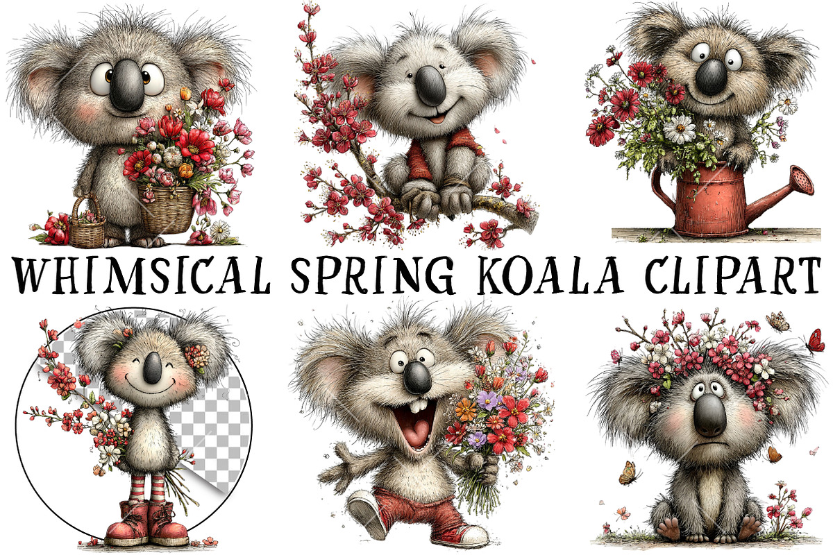 Whimsical Spring Koala Clipart, an Illustration by OK Design (Photo 2 of 6)