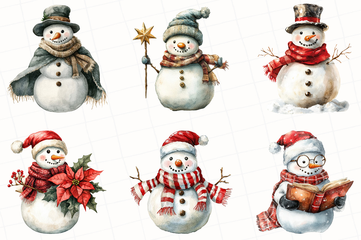Christmas Snowman Clipart, an Illustration by OK Design (Photo 4 of 5)