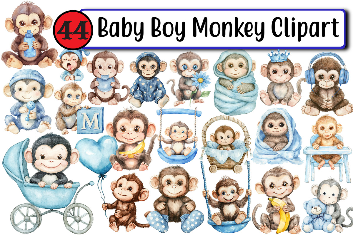 Baby Boy Monkey Clipart, an Illustration by Design Market (Photo 1 of 3)