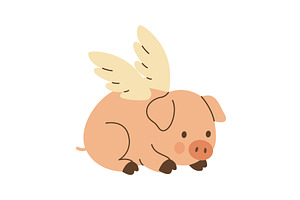 Cute piglet with wings lying down, an Animal Illustration by GraphiShop