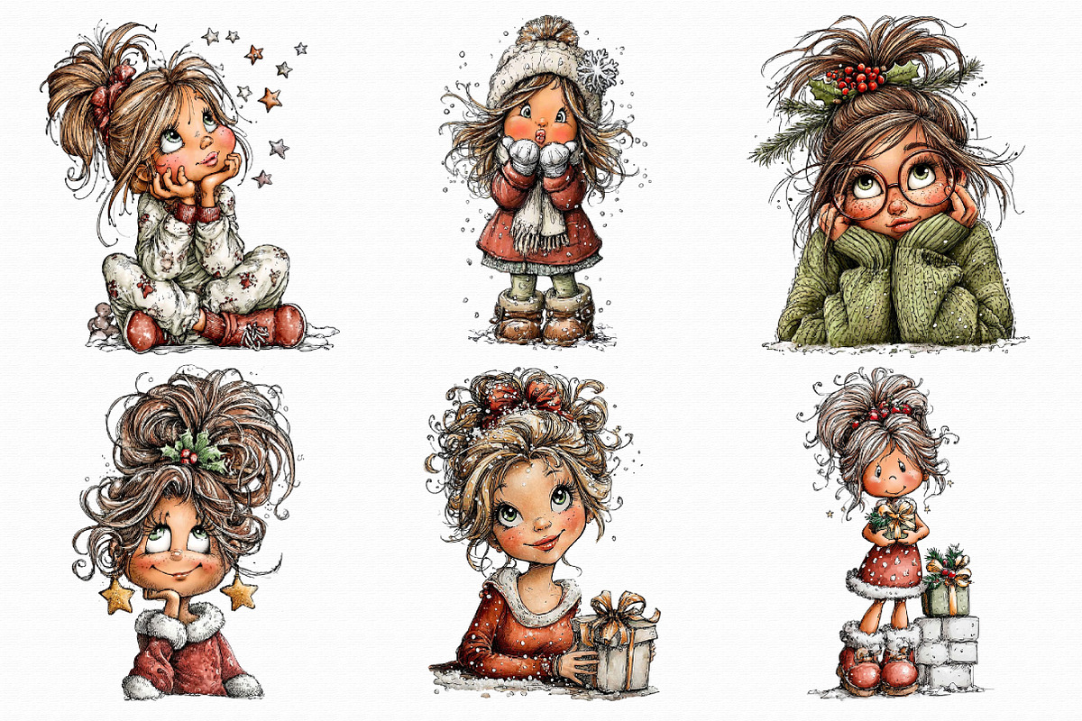Quirky Girl Clipart Christmas Clipar, an Illustration by Libby Wishes (Photo 3 of 8)