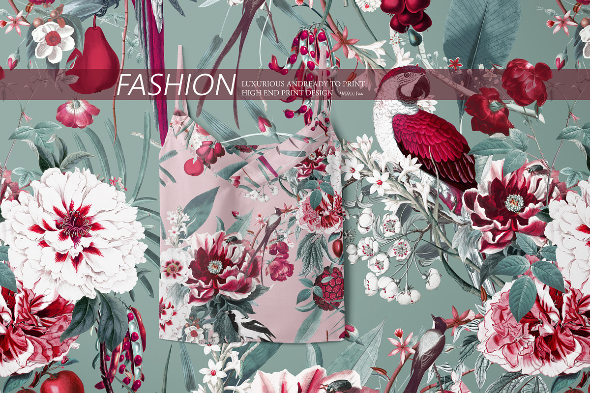 Crimson Aviary - Seamless Pattern, a Pattern Graphic by YARROO (Photo 2 of 10)