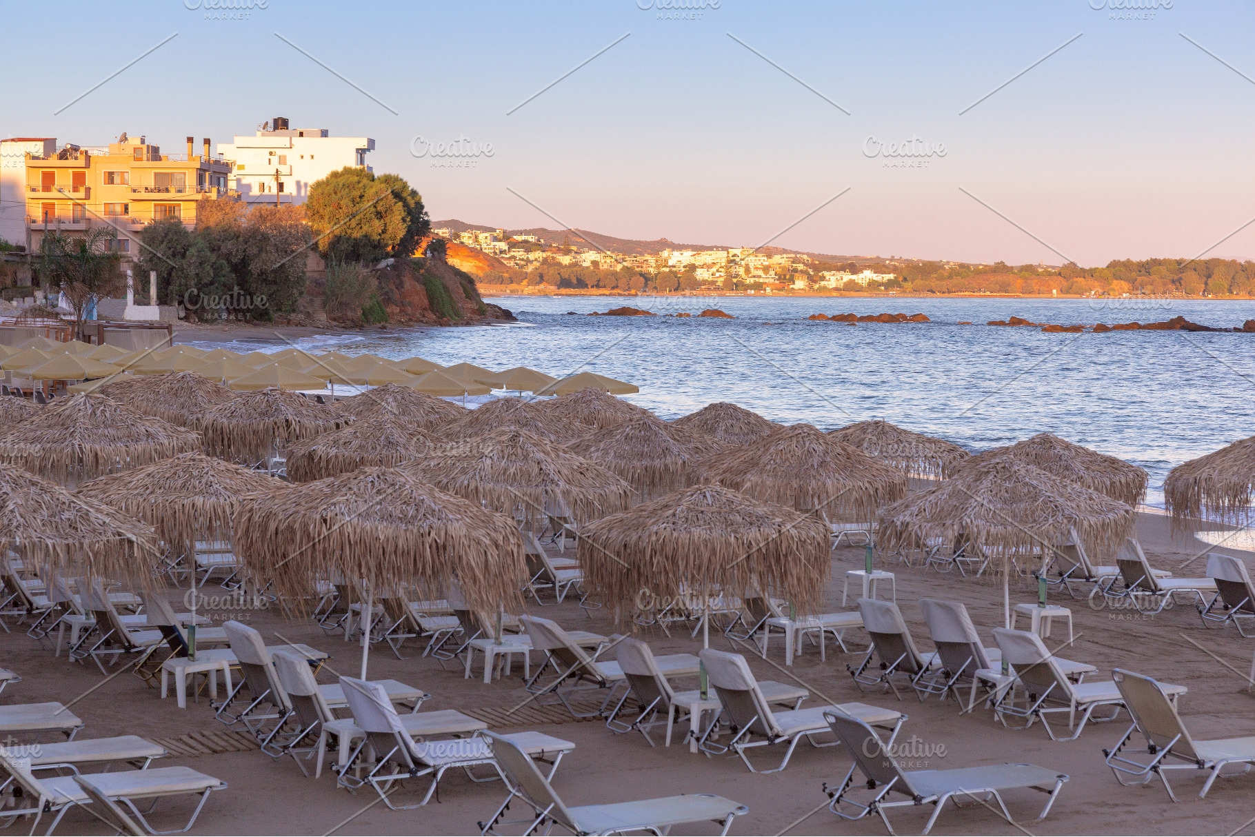 Empty Sun Loungers and Thatched, a Nature Photo by kavalenkava