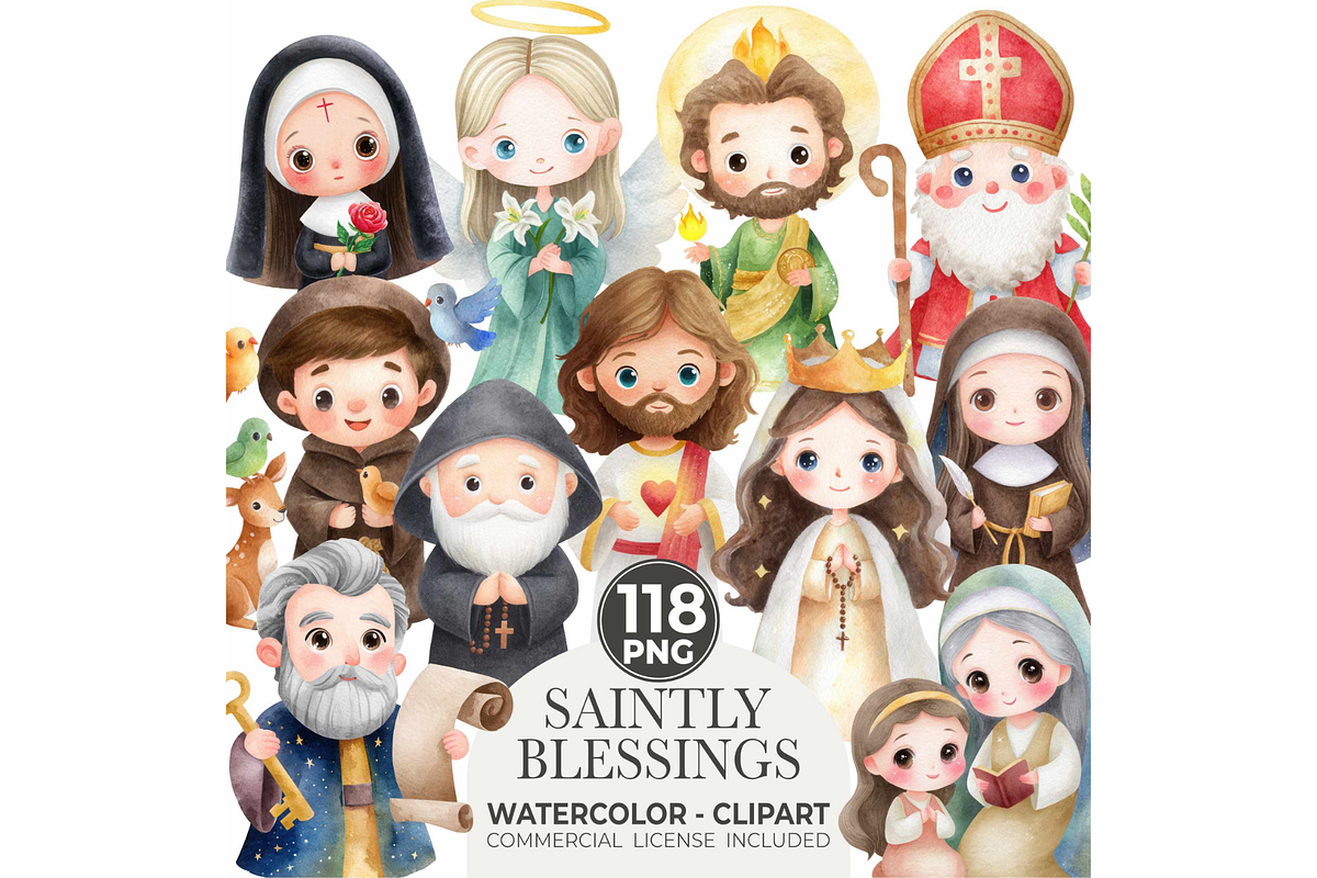 Watercolor Saint Clipart Bundle, an Illustration by CharmClipart (Photo 1 of 10)