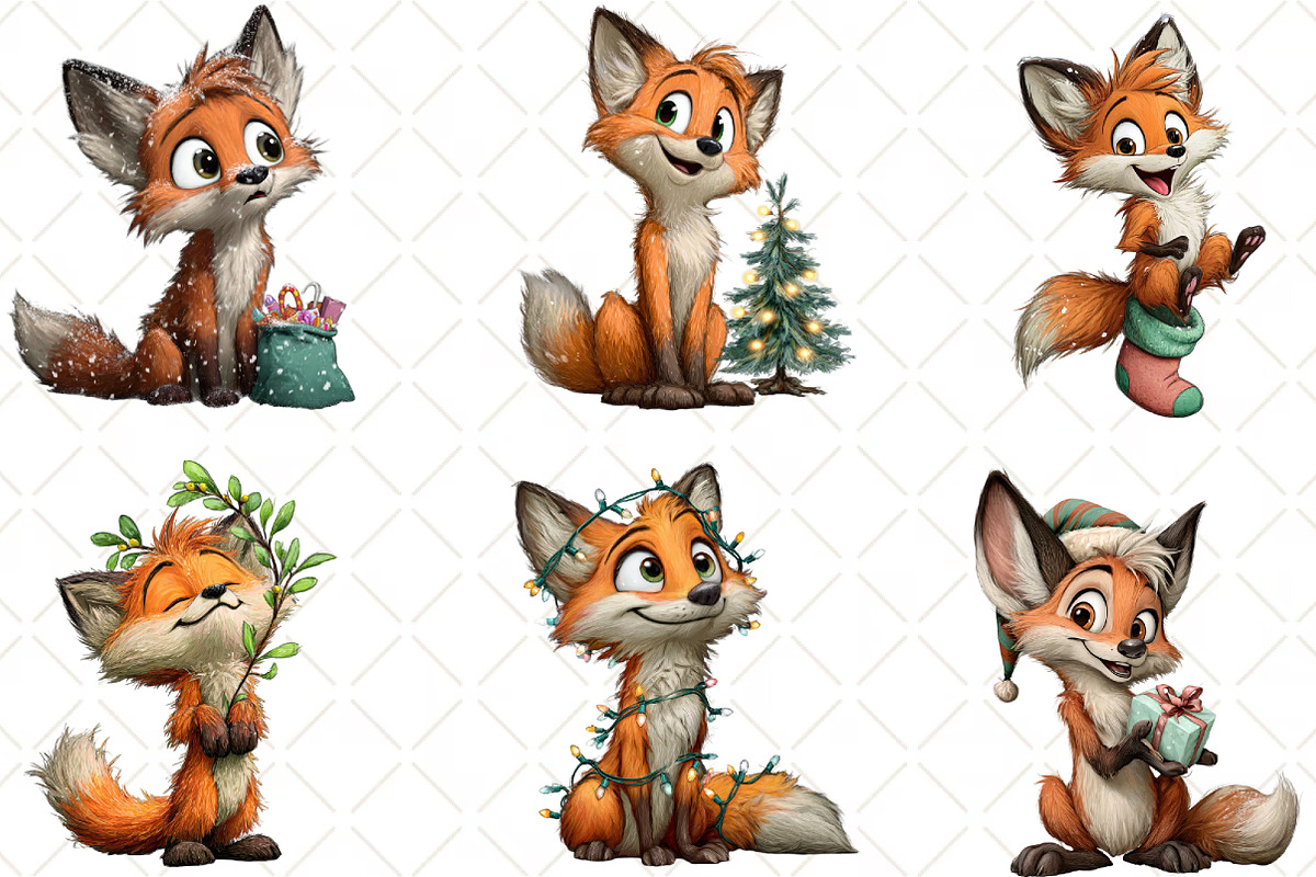 Quirky Christmas Fox Clipart, an Illustration by Black Bird Studio (Photo 3 of 6)