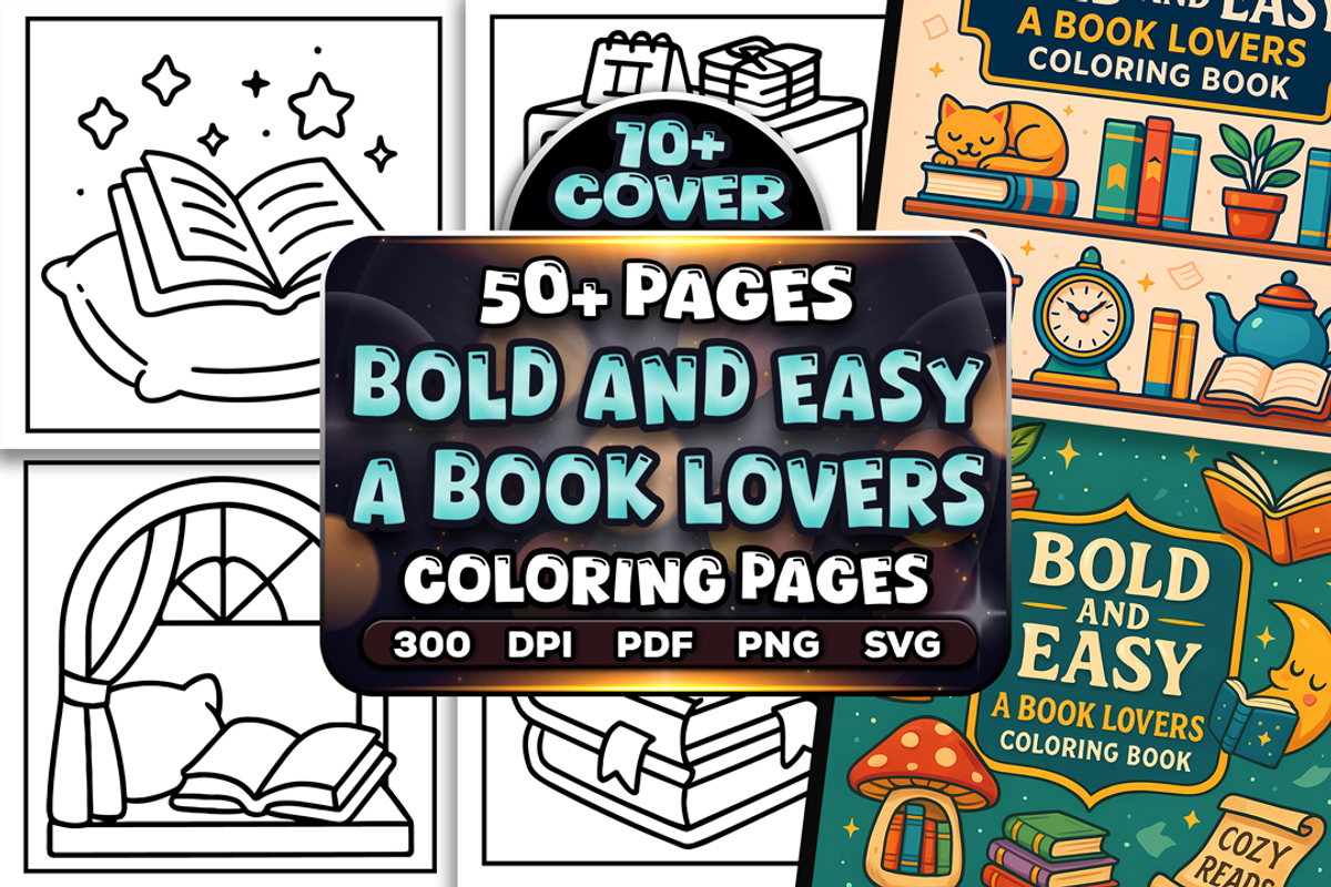 Bold and Easy A Book Lovers Coloring, an Education Illustration by Craftsbeefy (Photo 1 of 4)