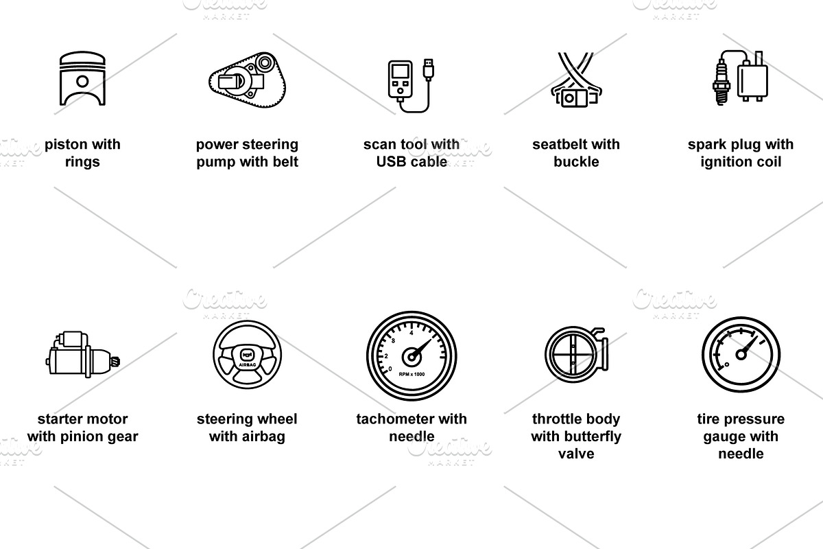 Automotive diagnostic tools Icon Set, an Outline Icon by Nurlan's shop (Photo 2 of 6)