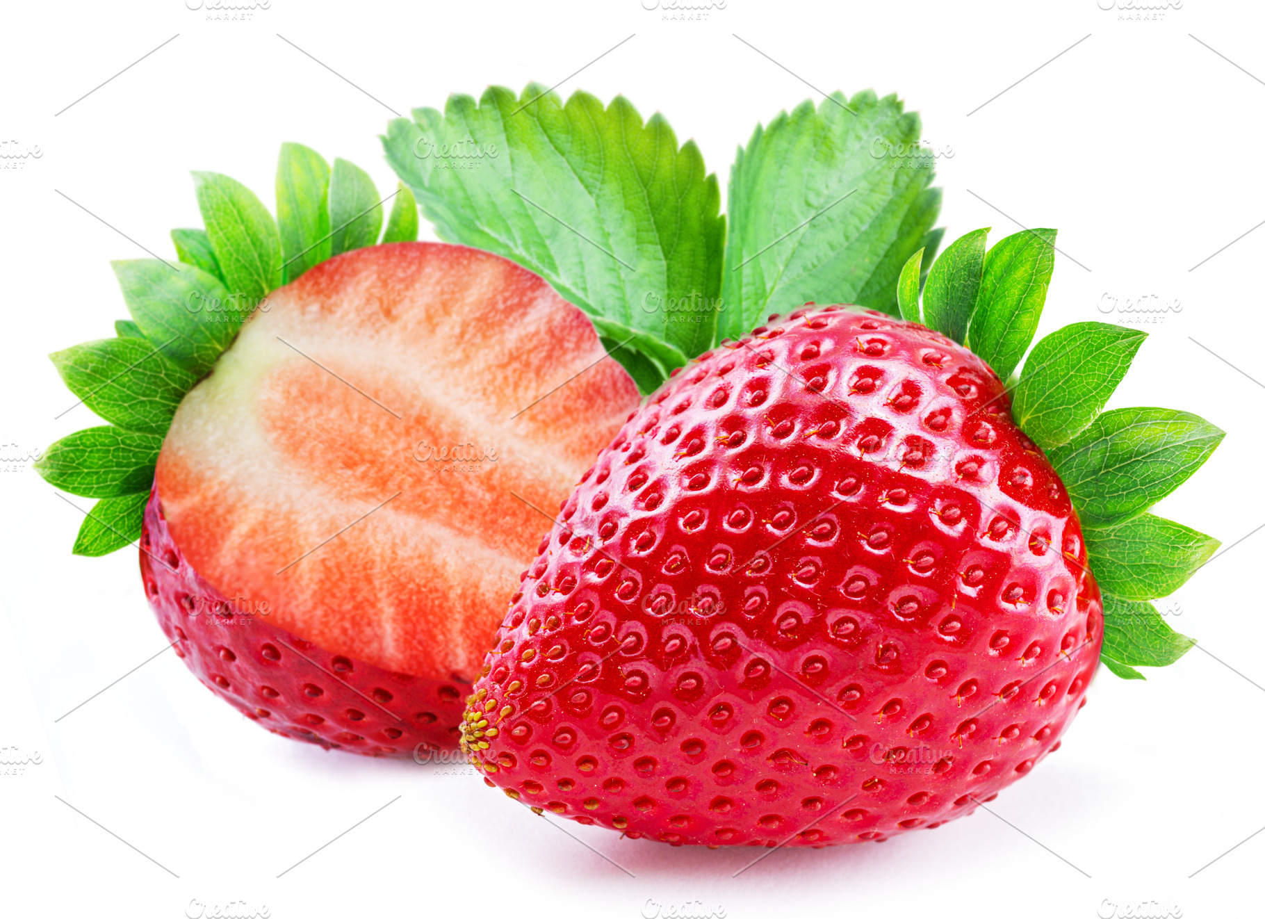 Ripe perfect strawberry and slice, a Food & Drink Photo by Volff