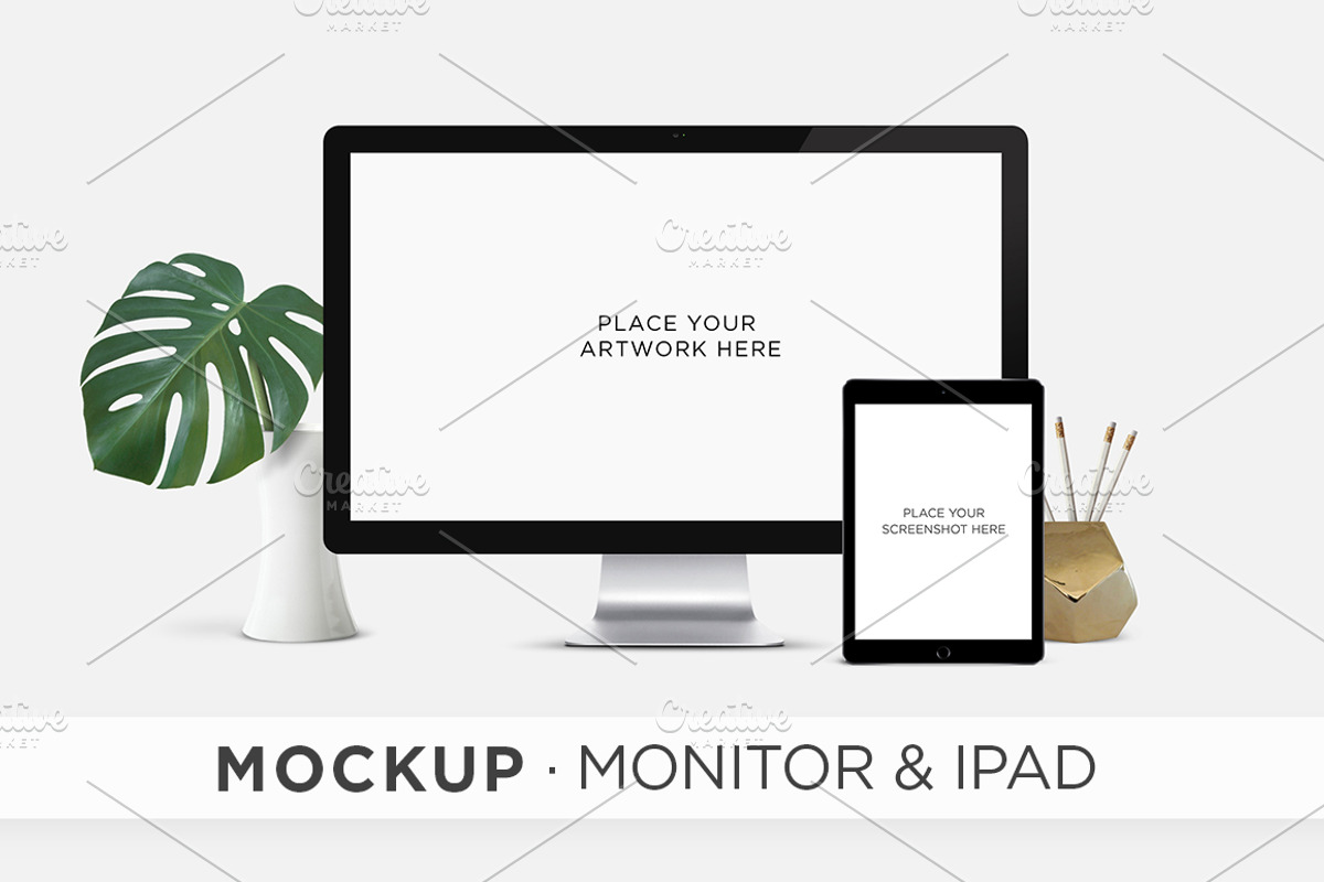 MOCKUP . Monitor & iPad, a Pens & Pencil Mockup by tomodachi studio (Photo 2 of 4)