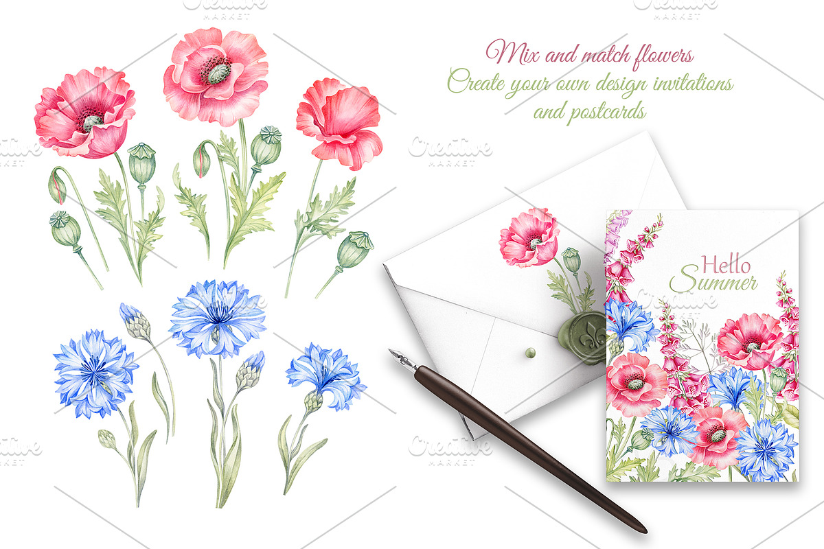 Wild flowers bundle, set Wildflowers, a Texture Illustration by MarinadeArt (Photo 2 of 8)