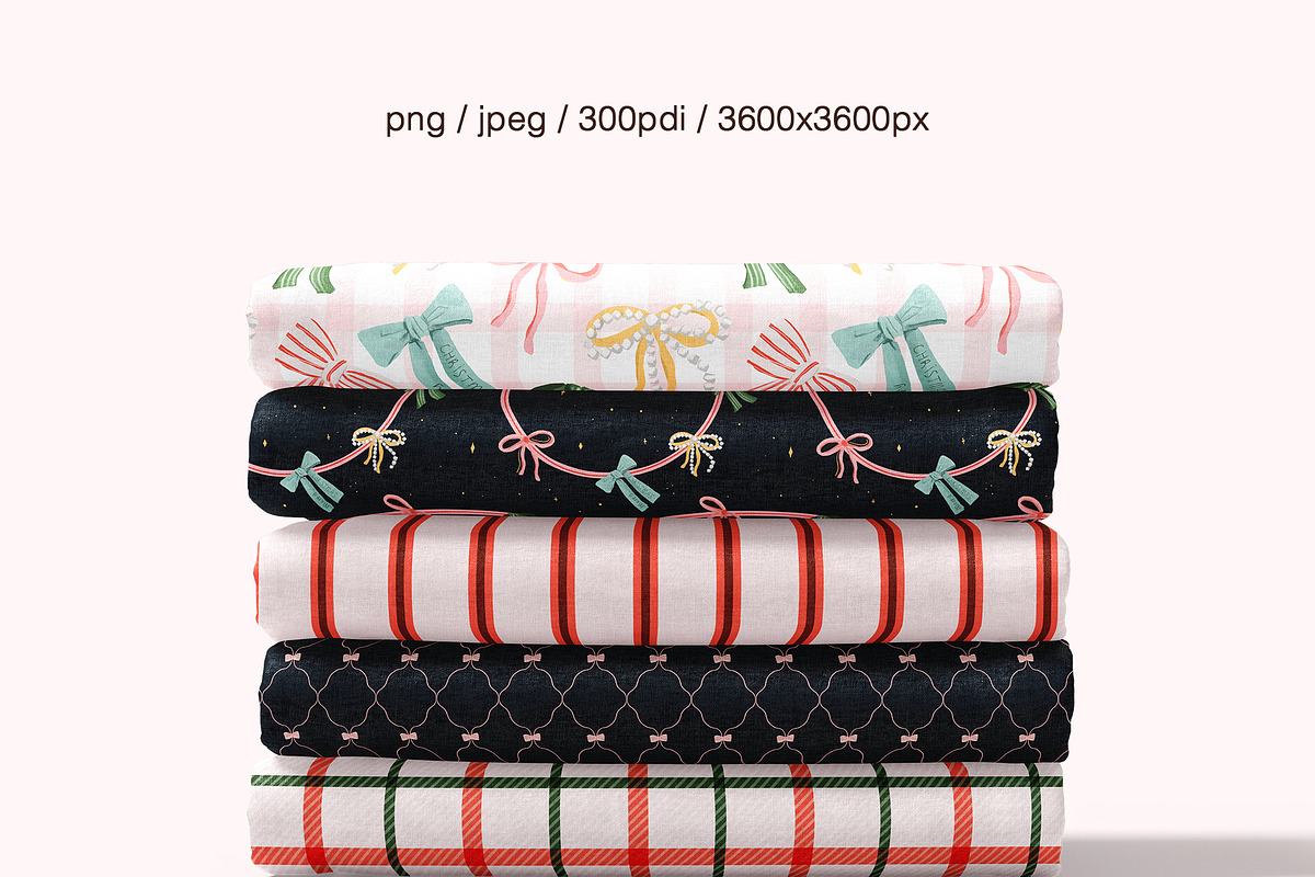 Christmas Seamless Patterns bows, a Pattern Graphic by Pattern + watercolor (Photo 2 of 10)