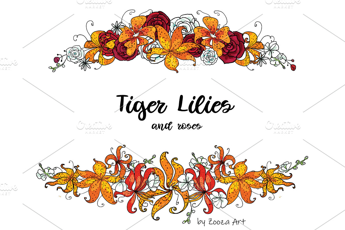 Tiger Lilies & Roses - clip-art, an Illustration by Zooza Art (Photo 15 of 15)
