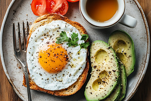 Top view on a healthy breakfast with, a Food & Drink Photo by MistyDay