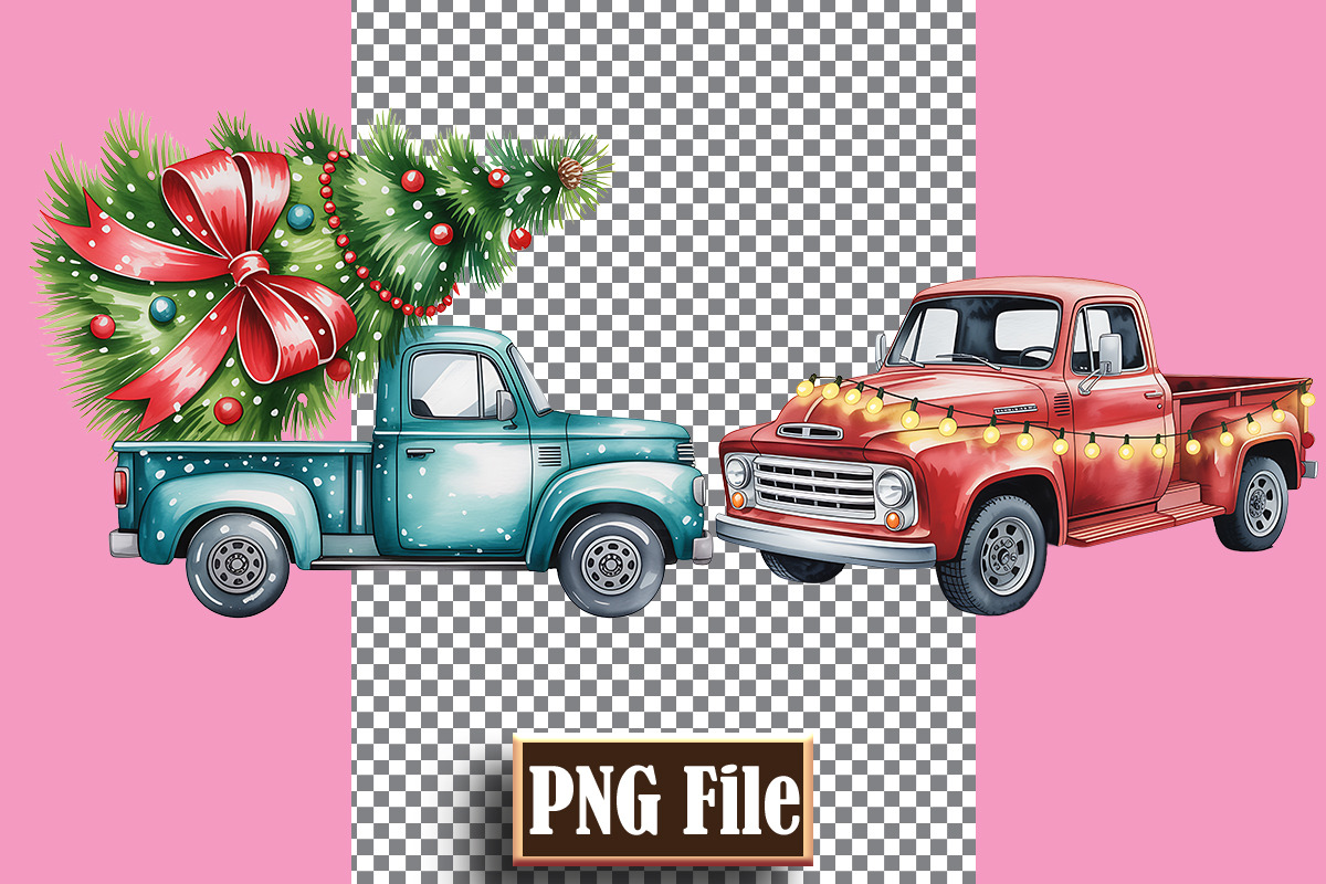 Watercolor Christmas Trucks Clipart, a Decorative Illustration by protabsorkar11 (Photo 6 of 7)