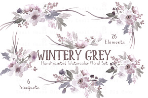 Wintery Grey - Watercolor Floral Set