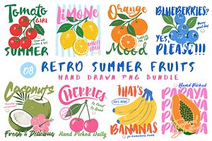 Retro Summer Fruits PNG Bundle, a Seasonal Illustration by LemonDesign