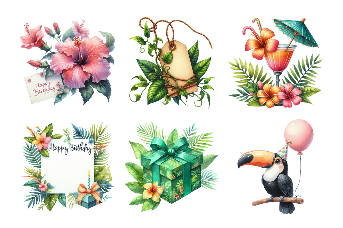 Tropical Lush Green Birthday Clipart, an Illustration by Daily.Designs (Photo 4 of 5)