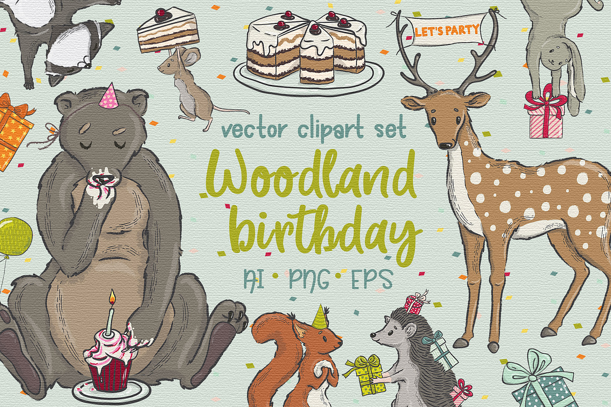 Woodland birthday vector clipart, an Object Graphic by Trinibis (Photo 1 of 4)
