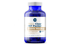 Blue Pills Bottle Mockup, a Packaging Mockup by Reformer Mockup