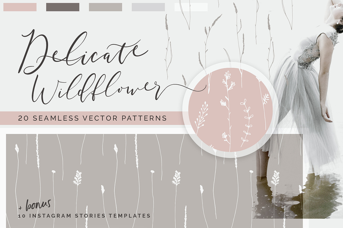Wildflower Patterns + Templates Set, a Pattern Graphic by Youandigraphics