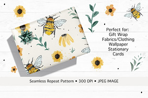 Spring Bees Seamless Pattern