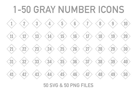 1-50 Gray Outline Cube Numbers
