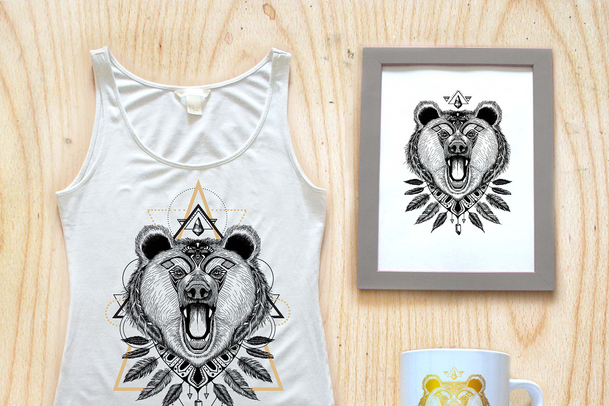 Textured bear in aztec style 2, an Animal Illustration by AnastasiaFears (Photo 2 of 2)