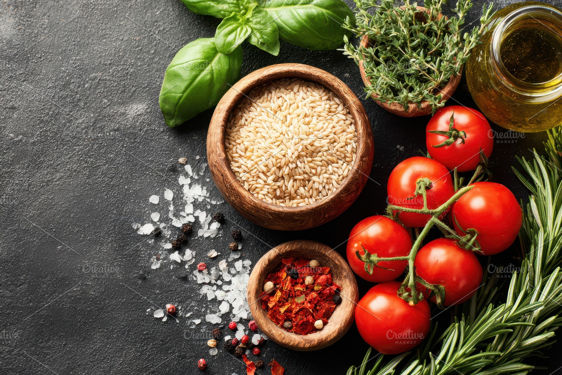 Fresh vegetables and grains for healthy cooking, a Food & Drink Photo by AlyaAnd
