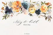 Navy Gold Yellow Watercolor Flowers, a Decorative Illustration by whiteheartdesign (Thumbnail 4 of 6)