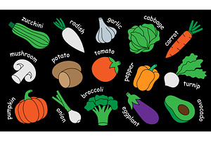 Colorful vegetables with names, a Food Illustration by GraphiShop