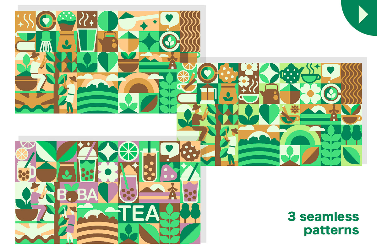 Tea Geometric Mosaic Design Set, a Food Illustration by Lettering_Logo (Photo 3 of 7)