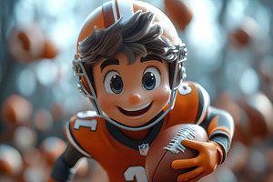 Young football player in orange unif, a Photo by Tanuart