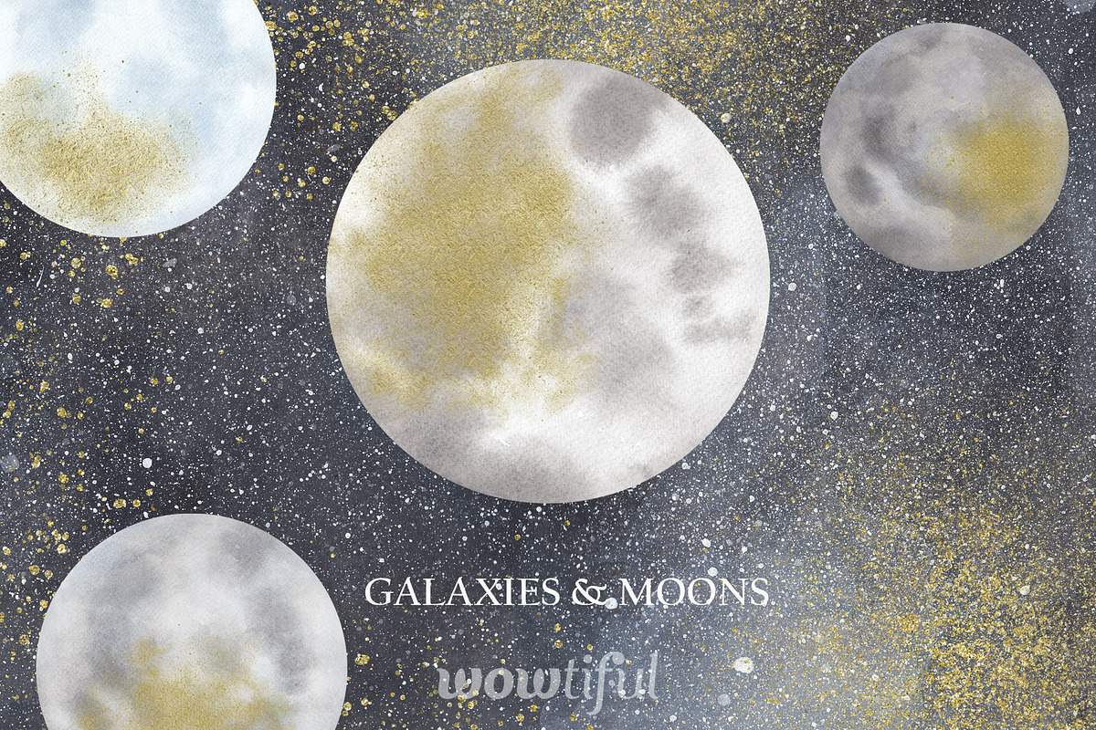 20% OFF! Watercolor Galaxies & Moons, an Object Graphic by Chus Moreno Studio (Photo 1 of 9)