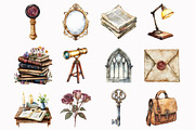 Watercolor Gothic Academia Clipart, an Illustration by Design Market (Thumbnail 2 of 4)