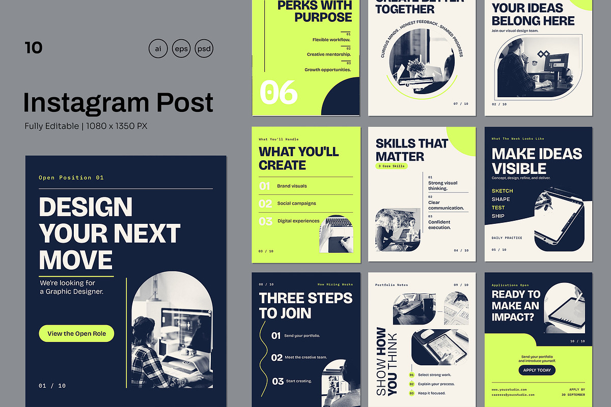 Creative Agency Hiring Instagram, a Social Media Template by Pitchlook.Studio (Photo 1 of 3)