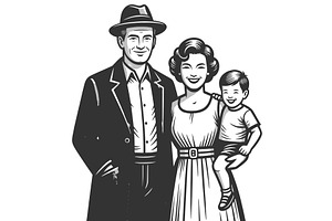 Happy Family Portrait engraving, a Person Illustration by AlexArt