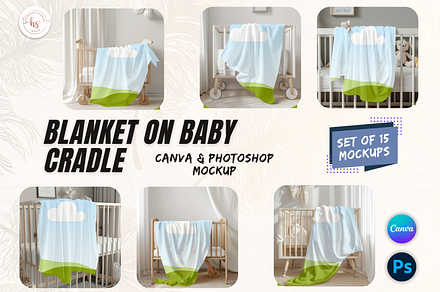 Mockup Blanket on Wooden Baby Cradle, a Household Mockup by Hafsa Studio 85