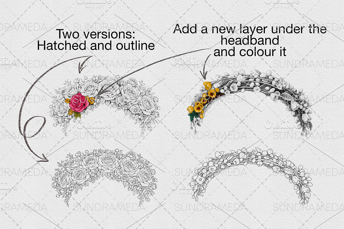Floral Headband Stamps for Procreate, a Brush Add-On by sundrameda (Photo 4 of 7)
