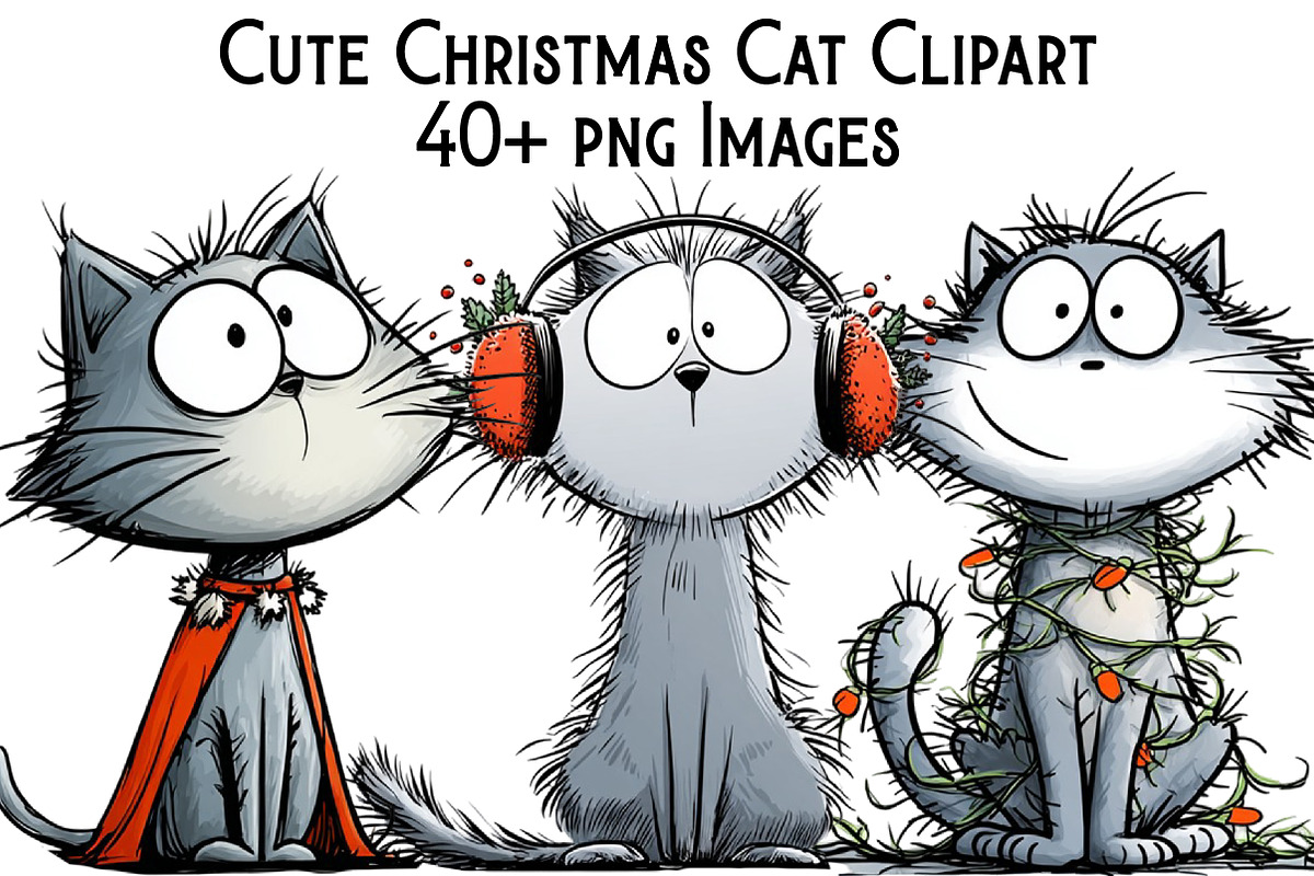 Cute Christmas Cat Clipart, an Illustration by Pixels.Craft (Photo 1 of 6)
