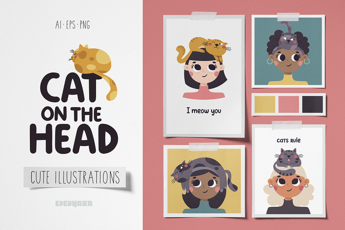 Cat on the Head illustrations, an Animal Illustration by Ejevyaka (Photo 1 of 6)