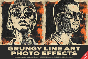 Grungy Line Art Photo Effects