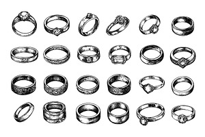 Rings jewelry engraving vector set, an Illustration by Valerie Bodnar