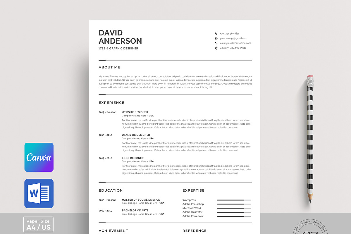 Word & Canva Resume Template, a Resume Template by CreativeZoom (Photo 1 of 8)