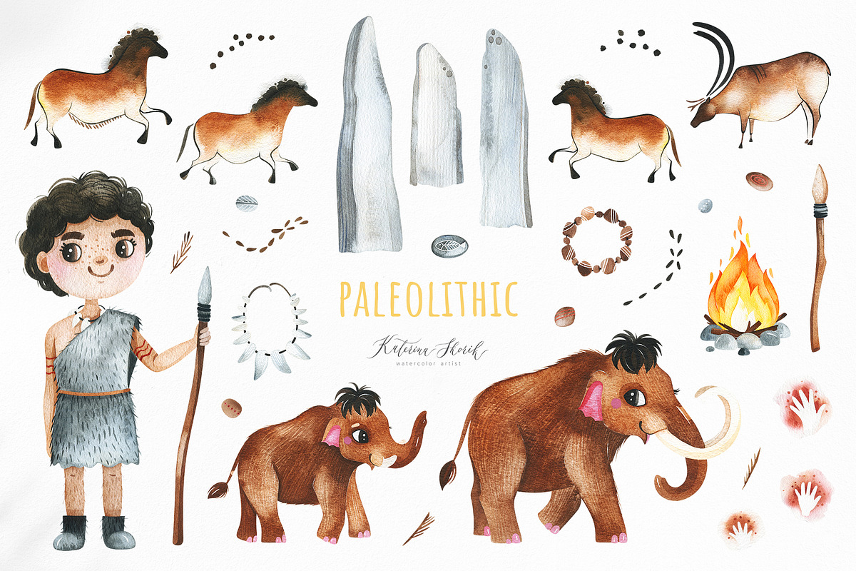 Paleolithic.Watercolor collection., an Animal Illustration by Kate_Rina (Photo 3 of 5)