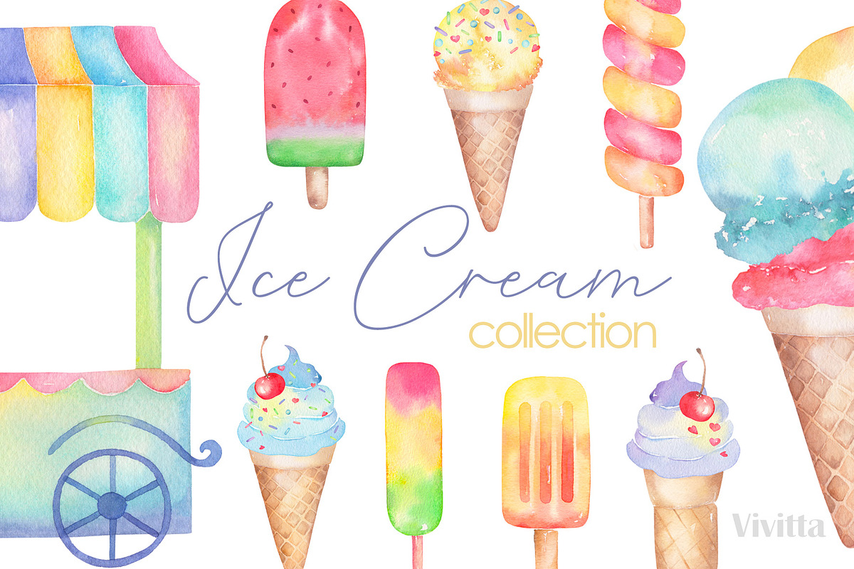 Ice cream watercolor collection, a Food Illustration by Vivitta (Photo 1 of 8)
