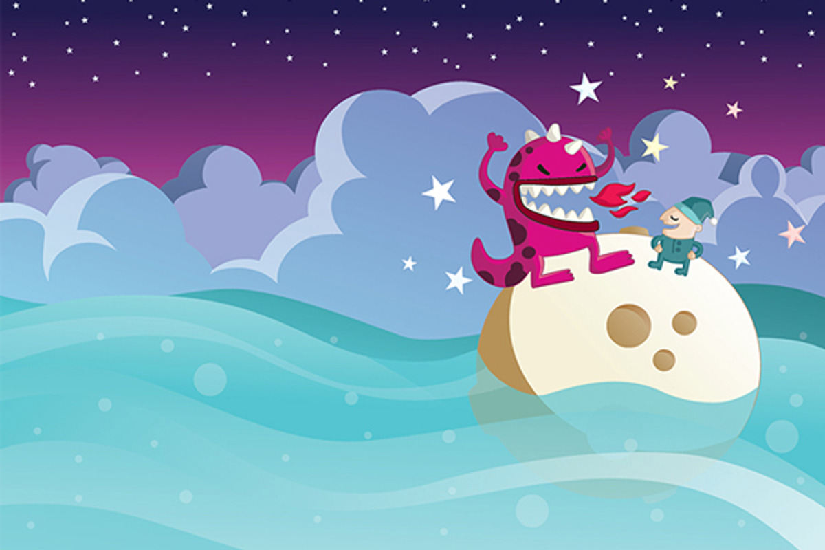 dream kid and monster sea night moon, an Illustration by Andres Moncayo