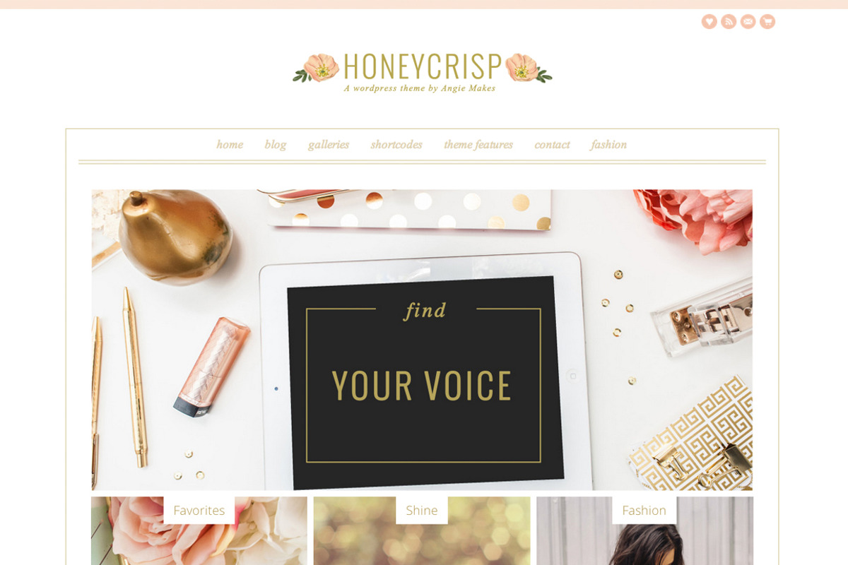 Honeycrisp- A Pretty WordPress Theme, a WordPress Template by angiemakeswebsites (Photo 1 of 5)