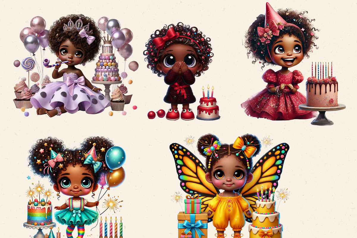 WHIMSICAL BIRTHDAY GIRLS CLIPART, a Person Illustration by Daring Digies (Photo 4 of 7)
